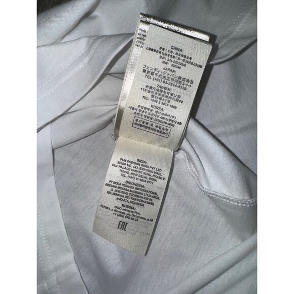 Fendi White Black Mesh Stripe Red FF Logo Short Sleeve Cotton T-Shirt Medium M - Picture 15 of 16